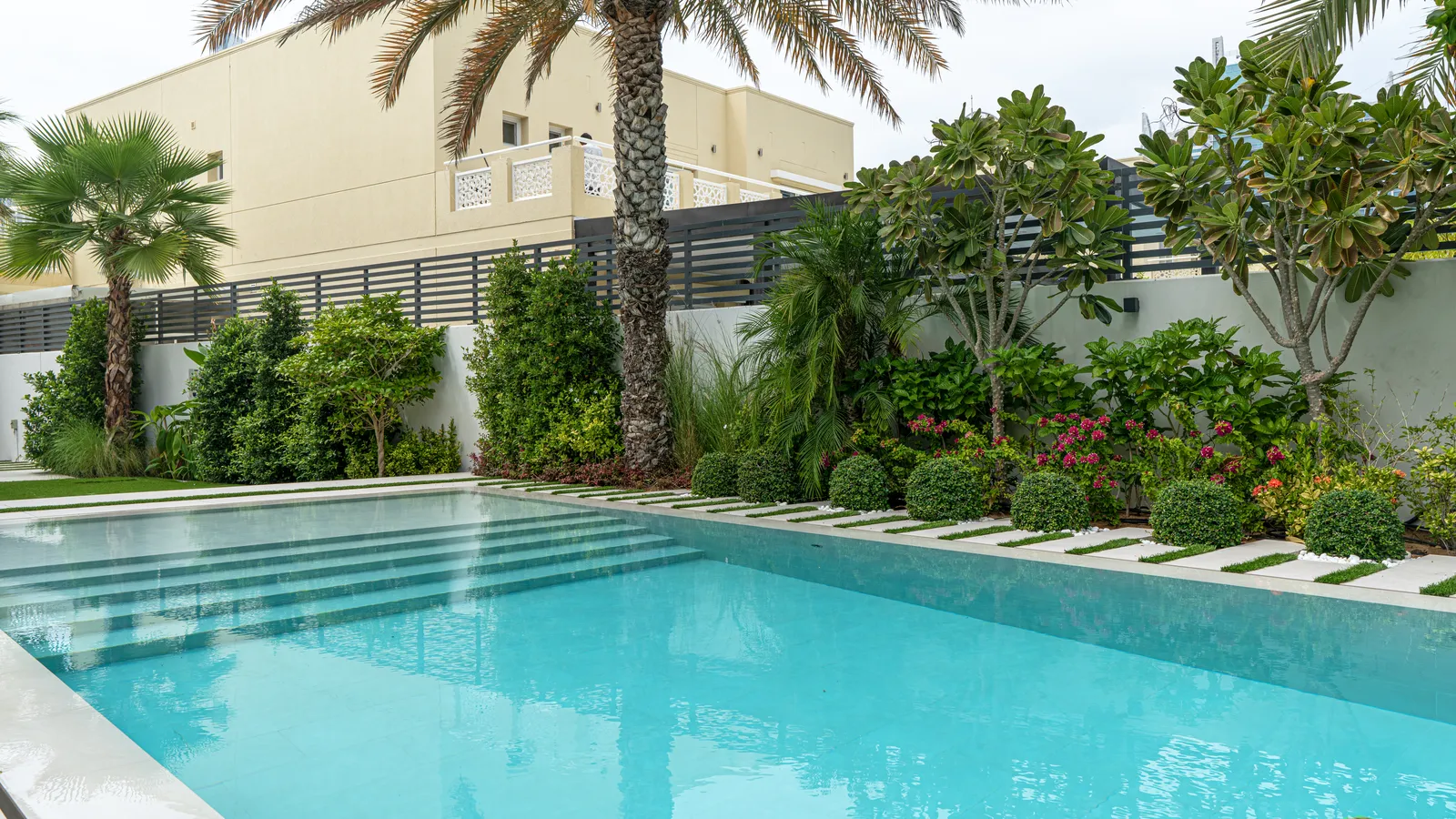 The pool wrapped by dense planting